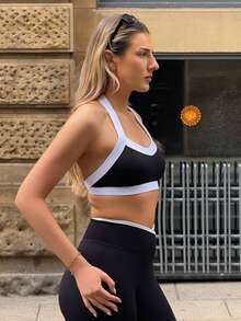 hollyjadebate Women's Casual Sports Contrast Color Halter Neck Tank Top & Pants Set - Black - View 4