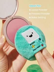 ADVENTURE TIME X SHEIN 1個裝絨毛遊戲機造型化妝棉套組，柔軟天鵝絨美妝蛋，適用於底妝與蜜粉，可愛造型化妝塗抹工具 - 綠色 - 查看 3