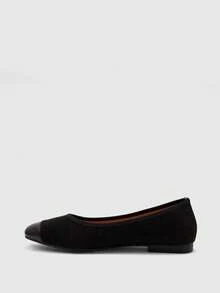 CUCCOO BIZCHIC Zapatos de mujer primavera y otoño con empalme, punta cuadrada y suela plana, zapatos de ante sencillos para ir al trabajo y compras - Negro -1 - Ver 10