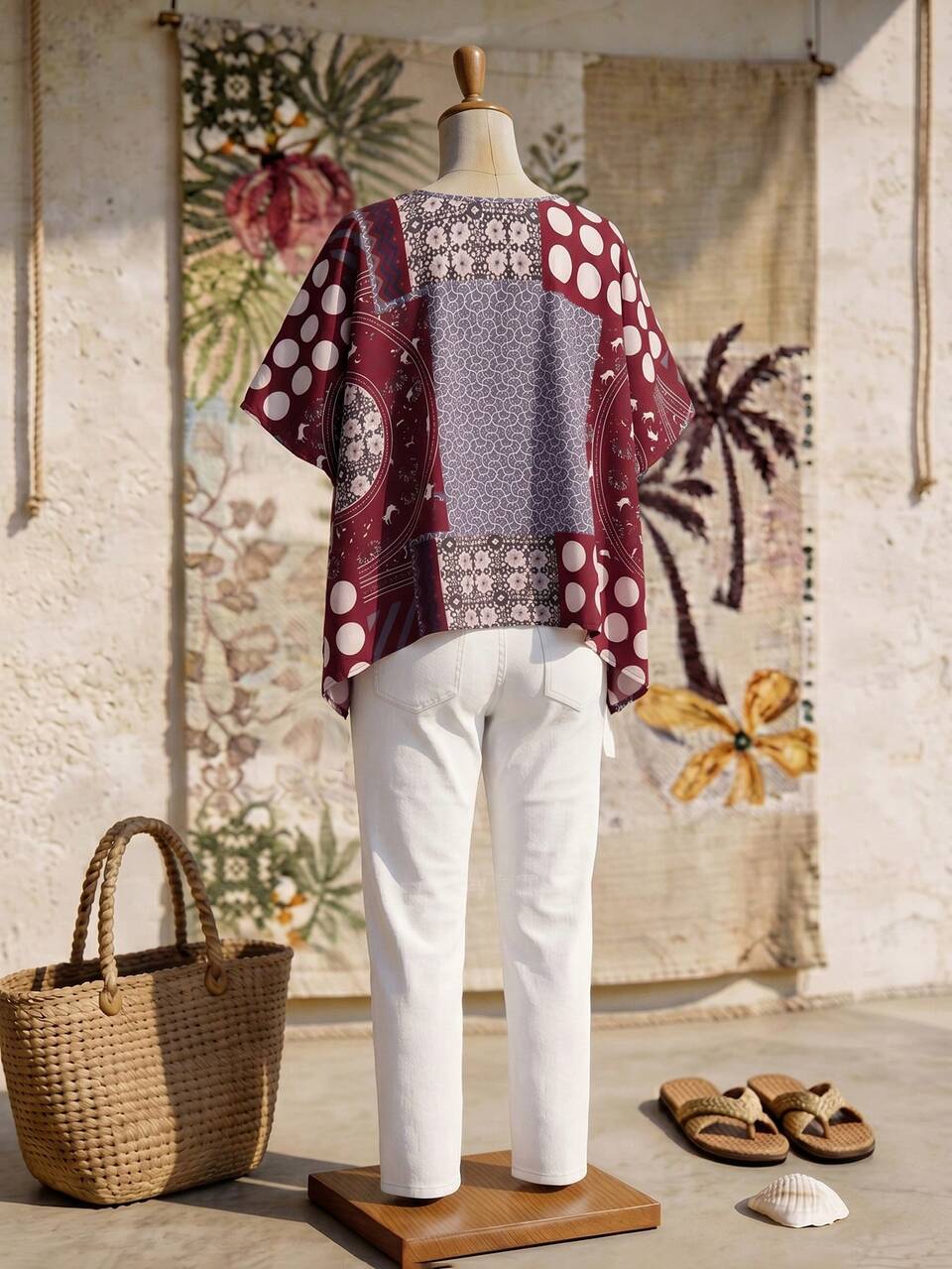 Plus Size Women's Printed Boat Neck Long Sleeve Asymmetrical Hem Fashion Shirt