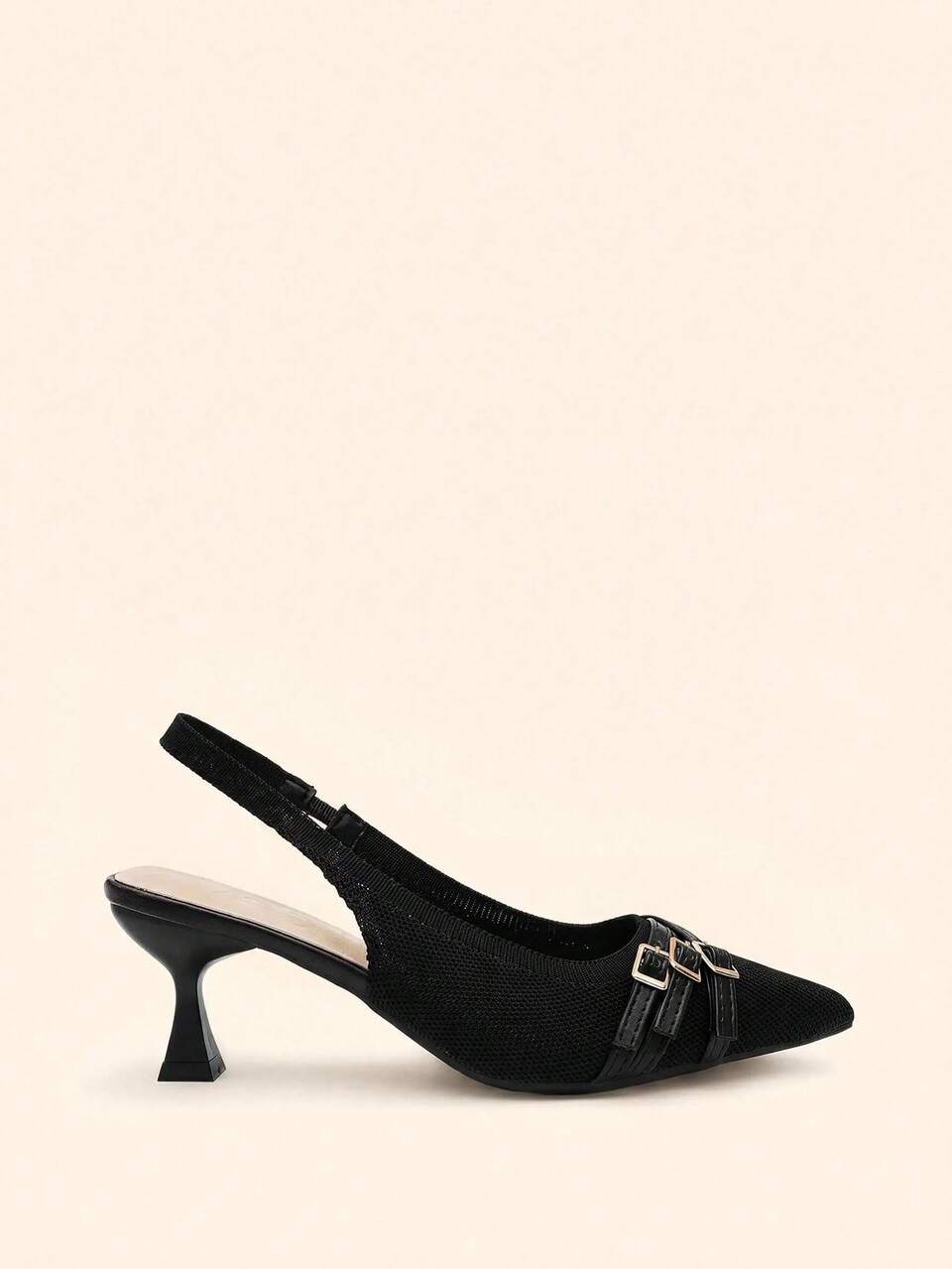 CUCCOO BASICS Women Shoes Pointed Slender Heel Black Knitted Back Strap Multi-Strap Fashion Commuter Versatile Women's High Heel Shoes Slingback Shoes