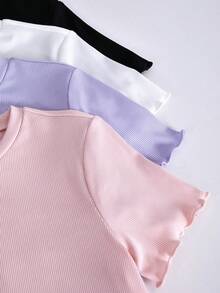 SHEIN Tween Girl Crew Neck Short Sleeve Solid Color Minimalist T-Shirt 4pcs Set - Multicolor - View 6