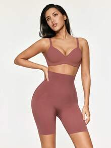 SHAPORA Pantalones cortos moldeadores de cintura alta de unicolor para mujer - Óxido marrón - Ver 5