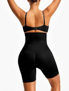 SHEIN 女士纯色高腰塑形连体衣下装 - 黑色 - 查看 4
