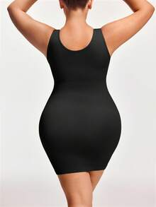 SHAPORA Plus Size Solid Color Sleeveless Seamless Bodycon Dress - Black - View 3