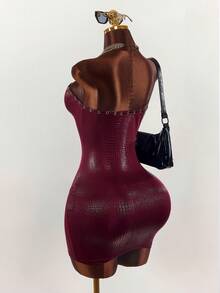 Amplova Y2K Sexy Sleeveless Bandeau Strapless Bodycon Snake Skin High Elasticity Mini Tight Dress For Women Club Night Burgundy Summer - Burgundy - View 4