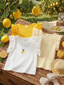 SHEIN 少女夏季休閒荷葉邊背心上衣 - 彩色 - 查看 5