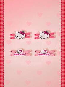 HELLO KITTY AND FRIENDS | SHEIN 4件組 Sanrio 波點粉色蝴蝶結鴨嘴夾 多功能瀏海邊緣夾 小眾頭飾 - 彩色 - 查看 1