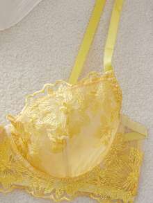 Divavoom 2pcs Retro-Style Blue Women Sexy Lingerie Set - Yellow - View 4