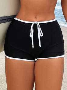 SHEIN Swim Summer Beach Contrast Trim Knotted Detail Bikini Set - Black and White - View 6