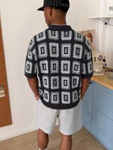 STEELVANCE Men's Geometric Print Casual Versatile Daily Wear Knit Top - Dark Grey - View 2