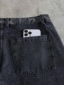 AXEPEAK Men's Casual Versatile Denim Shorts With Pocket, Button And Letter Pattern For Daily Wear - Blue - View 7