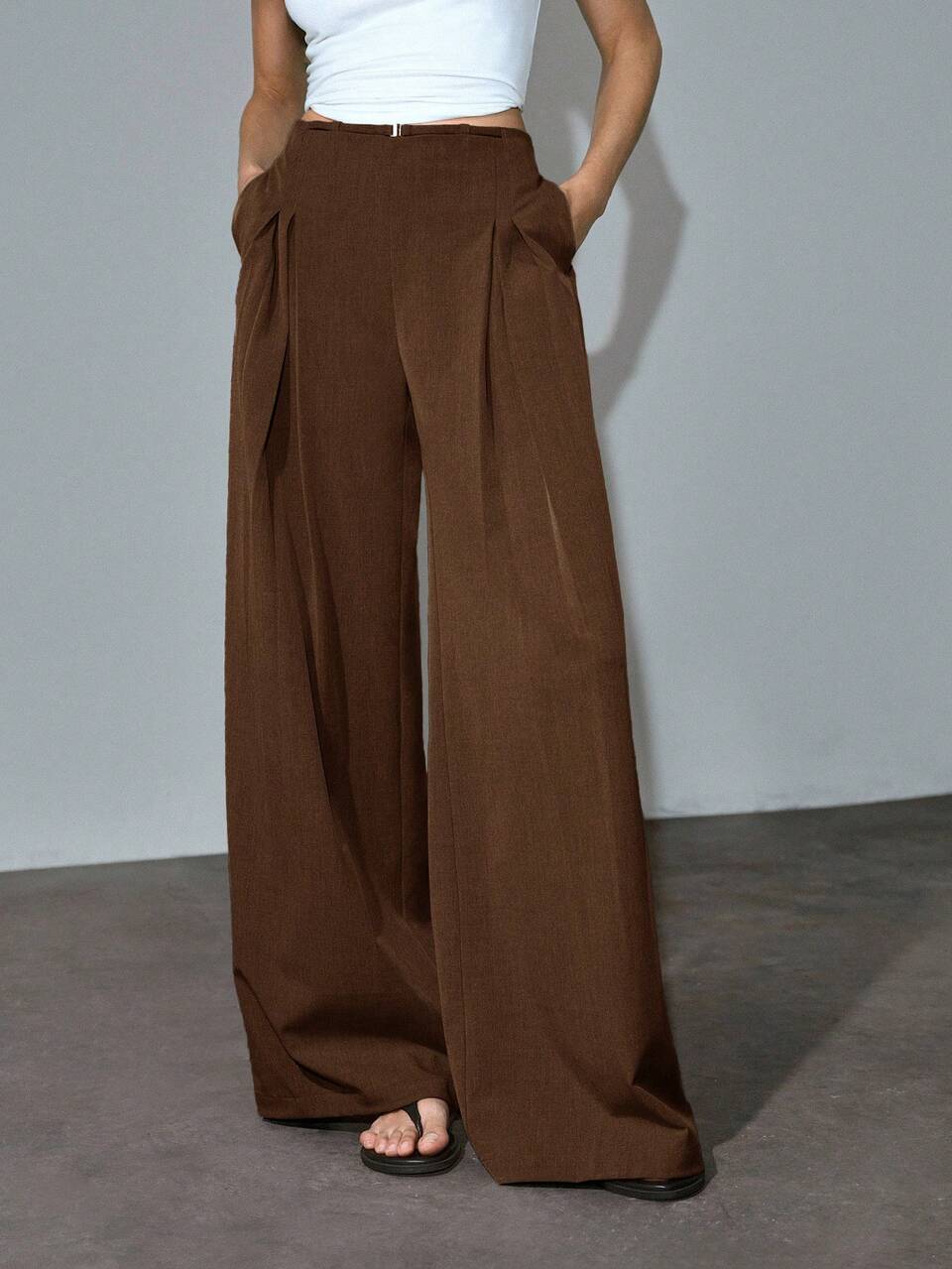 URBAN DECORATIVE WAIST WIDE LEG LONG SUIT PANTS SPRING/SUMMER