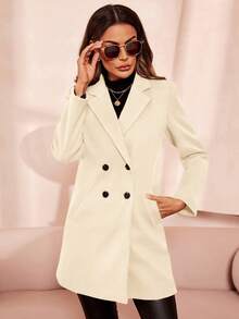 SHEIN Clasi Lapel Neck Double Breasted Overcoat In Fall/Winter - White - View 3
