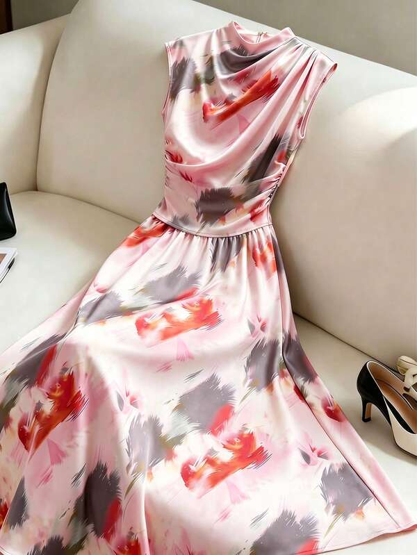 Elenzga Plus Size Women's Oil Painting Print Paired With Fish Tail Skirt 2 Pieces Set