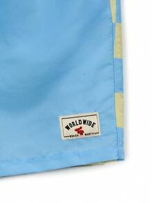 CoralVoy Men's Patch Patchwork Drawstring Waist Pocket Patch Beach Shorts - Baby Blue - View 7