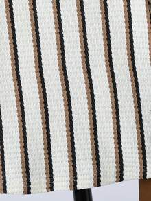 SHEIN Young Boy Striped Pattern Short Sleeve Shirt & Plain Pants Set - Brown - View 7