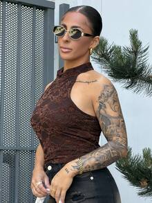 SAYEHFBABY Brown Knit Halter Neck Top For Women,Summer Top Casual - Brown - View 3