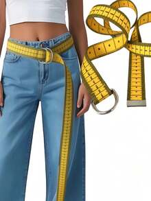 superFUNNYmarket 1/2Pcs Streetwear Measuring Tape Belt, Yellow Double D-Ring Buckle Waist Belt, Adjustable Woven Fashion Belt With Metal Tip Tail,Creative & Quirky Birthday Gift,For Boyfriend, Girlfriend,Friends - Multicolor - View 1