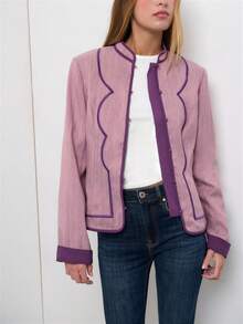 Nöista Chaqueta con ribete de detalle en contraste - Rosa Fucsia - View 5