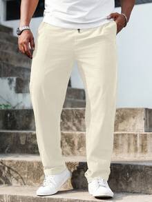 Manfinity Homme Pantalones casuales de moda minimalista de unicolor para hombre de talla grande - Beis - Ver 5