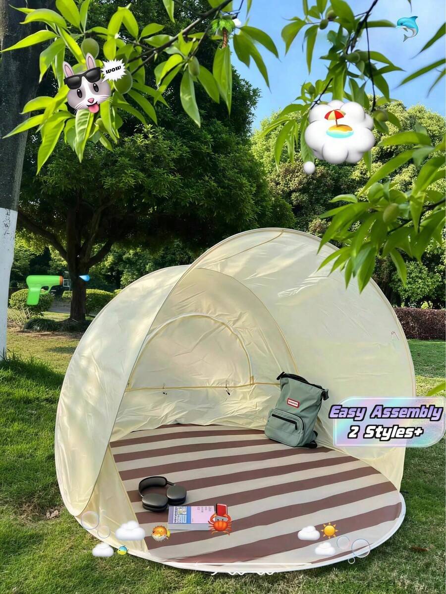 1 buah Tenda Pantai Portabel Ringan dan Mudah Dipasang, Perlindungan UV Berkualitas Tinggi, Biru dengan Tas Penyimpanan, Cocok untuk Berkemah di Luar Ruangan, Pantai, Taman, Kanopi Pelindung Matahari Instan, Memberikan Perlindungan UV UPF 50+! Cocok - A - View 1