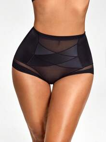 SHAPORA Pantalones moldeadores de unicolor con parches de malla para mujer - Negro - Ver 7