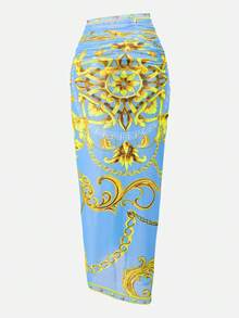 Swim SXY Summer Beach Chain Print Push Up One Piece Swimsuit With Beach Skirt - Multicolor - View 8