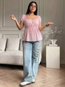 Solflare Camiseta de verano transparente con calado en talla grande color rosa claro - Rosa Pálido - Ver 3
