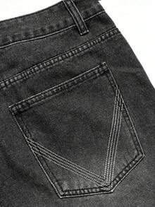 Manfinity EMRG Pantalones cortos de mezclilla con estampado de ángel estilo gótico y submarino para hombres de ropa urbana - Negro - Ver 5