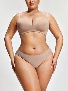 SHAPORA Sujetador inalámbrico de talla grande de unicolor simple - Albaricoque - Ver 4