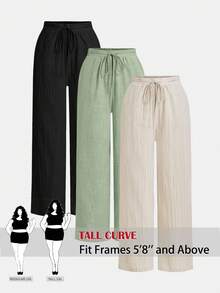 SHEIN Tall CURVE 女款大尺碼純色時尚休閒寬鬆長褲 - 彩色 - 查看 1