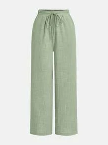 SHEIN Tall CURVE 女款大尺碼純色時尚休閒寬鬆長褲 - 彩色 - 查看 5