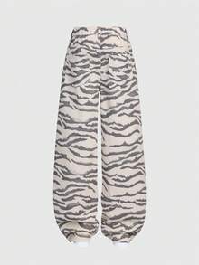 SHEIN Tween Girls' Spring/Summer New Fashion Zebra Print Denim Jeans, Snug Fit Loose Straight Leg Wide Leg Pants, Relaxed Fit,Back-To-School,Soft Cotton - Multicolor - View 2