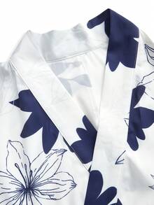 Irokai Floral Pattern Kimono Sleeve Robe And Camisole Dress Yukata Set - Blue and White - View 9