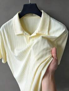 Manfinity CasualCool 男士休閒寬鬆短袖 Polo 衫，外出必備，適合送給家人和男朋友的禮物 - 杏色 - 查看 3