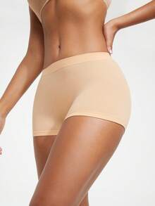 SHEIN سروال قصير نسائي بلون أحادي للارتداء اليومي المريح والمتعدد الاستخدامات - بيج - مشاهدة 4