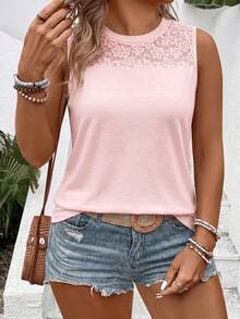 EMERY ROSE Women's Spring/Summer New Hot-Selling Lace Trim Spliced Plus Size Tank Top - Pink - View 1
