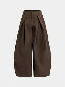 SWAVVY Men's Solid Color Pleated Wide Leg Loose Casual Long Pants - Brown - View 2
