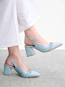 CUCCOO BIZCHIC 女款酒紅色粗跟高跟鞋，經典極簡設計，適合通勤、約會、派對、度假、婚禮，聖誕春季鞋款 - 薄荷藍 - 查看 3