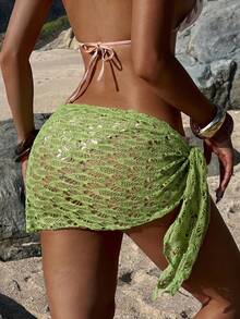 Opulessa 女款夏季海灘素色鏤空繫帶罩裙 - 薄荷綠 - 查看 2