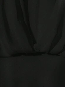 SHEIN 女款 2 合 1 雪紡拼接蝙蝠袖襯衫，短版收腰圍裹上衣，優雅時尚黑色短版上衣 - 黑色 - 查看 3
