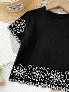 LMoss Kids Young Girl' Colorblock Print Short Sleeve Shirt And Pants Set - Black - View 5