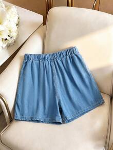 GlowEve CURVE Plus Size Women's Elastic Waist Loose Casual Denim Shorts - Medium Wash - View 9