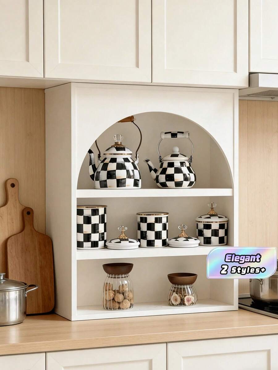 1 Set Includes 1 Black Plaid Teapot And 1 Canister. The Black Plaid Teapot Can Be Used For Brewing Coffee And Tea, While The Black Plaid Canister With Lid Is Ideal For Storing Coffee Beans And Tea Leaves. It Can Be Used As An Airtight Container, As Well As A Tabletop Decor For Holidays And Family Gatherings, Or As A Gift For Friends And Family. - Black Plaid - View 1