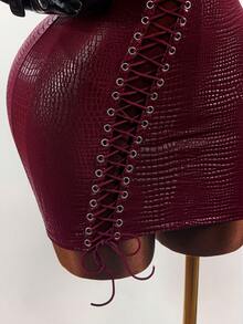 Amplova Y2K Sexy Sleeveless Bandeau Strapless Bodycon Snake Skin High Elasticity Mini Tight Dress For Women Club Night Burgundy Summer - Burgundy - View 7