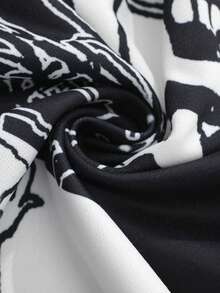 ROMWE MEN Men's Plus Size Striped Letter Print Short Sleeve Casual Polo Shirt - Black and White - View 5