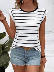 GlowEve New Spring And Summer Fashionable And Simple Black And White Striped Round-Neck Short-Sleeved T-Shirt - Multicolor - View 1