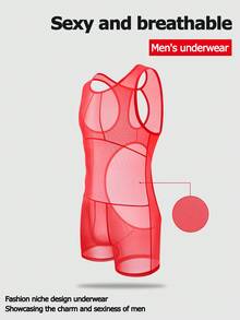 SHEIN DrisQ Men's Sheer Mesh Tank Top Jumpsuit Sexy Lingerie - Red - View 1