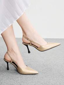 CUCCOO BIZCHIC Elegant, Simple And Generous, Fashionable And Versatile, Casual Workplace Commuter Women's Rear Empty High-Heeled Shoes - Gold, - View 2
